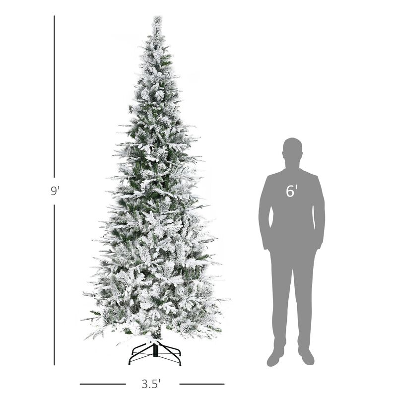 9 ft Unlit Snow Flocked Pine Artificial Christmas Tree with Realistic Branches and 1159 Tips