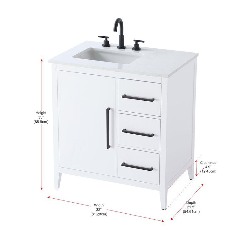 Elegant Kitchen and Bath 32 Inch Single Bathroom Vanity In White