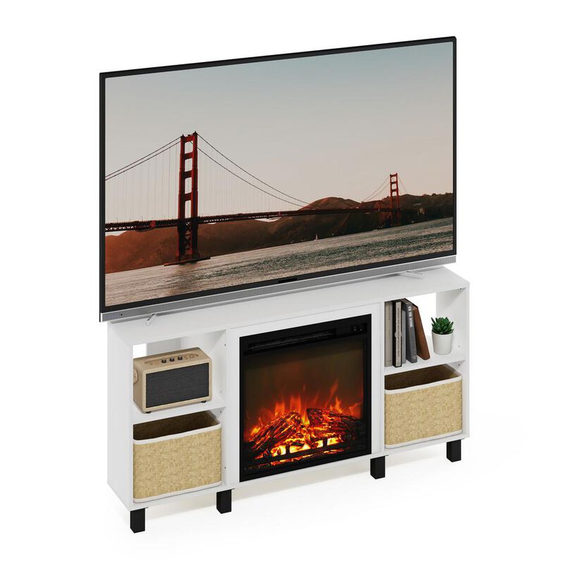 Jensen Corner Fireplace TV Stand with 4 Open Compartments, Solid White