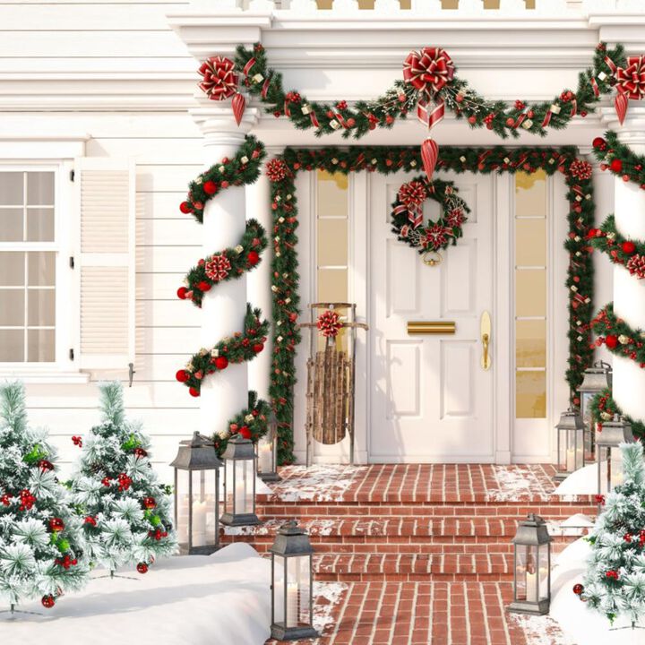 Hivvago Set of 2 Pre-lit Pathway Flocked Christmas Trees Battery Powered