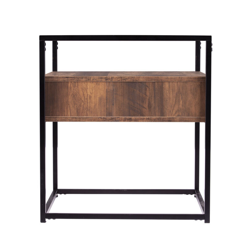 Glass and Iron Square Accent Table with Drawer and Open Bottom Shelf