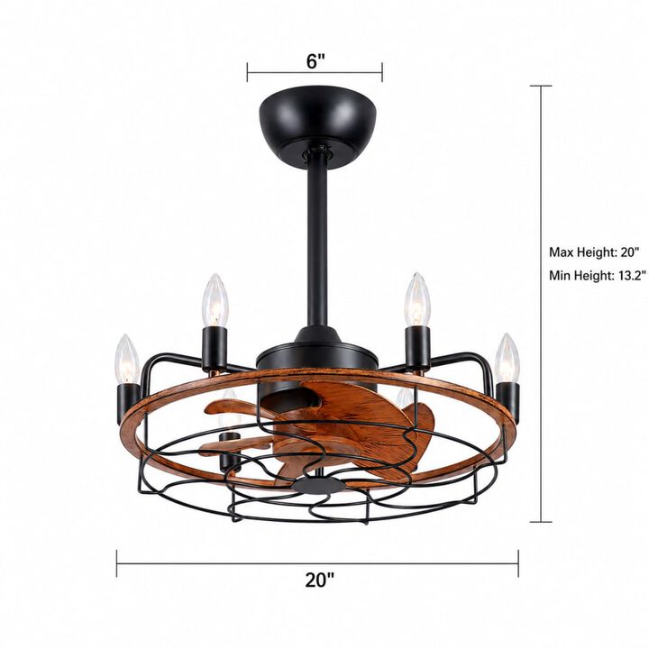 ELEMENT ACE Industrial Caged Fandelier Ceiling Fan with Lights, Remote Control, Reversible Motor, Adjustable Hanging Height