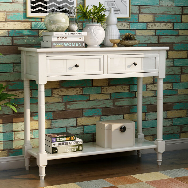 Merax Console Table Traditional Design with Two Drawers and Bottom Shelf
