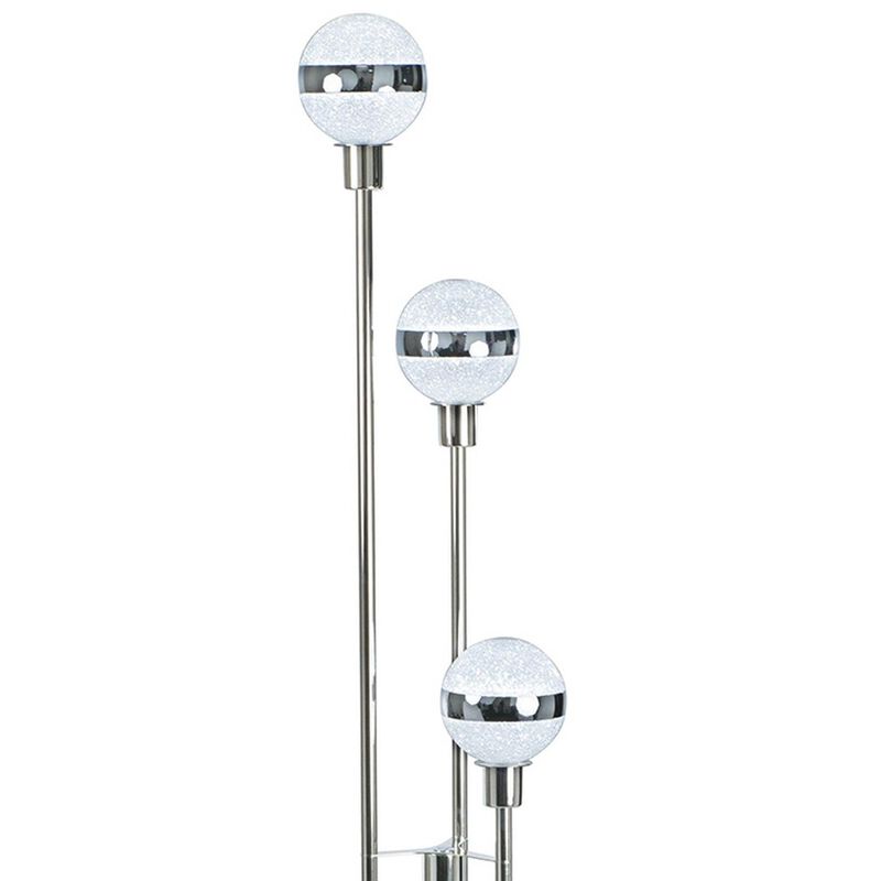 Benjara BM309040 59 in. Round Base Floor Lamp with Modern Accent Globe Glass Shade Nickel & Silver