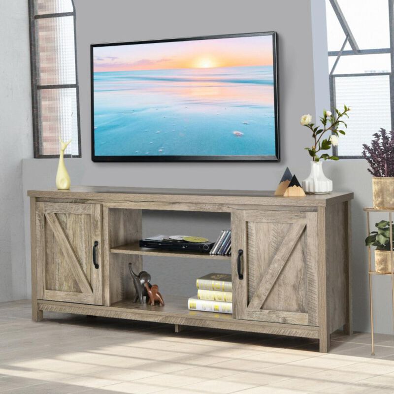 Hivvago 59 Inch Barn Door TV Console Table with Storage Cabinet for TVs up to 65 Inch