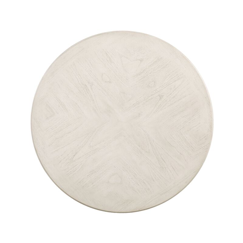 Aine 5 Piece Round Dining Table and Chair Set, White Wood, Fabric Seat - Benzara