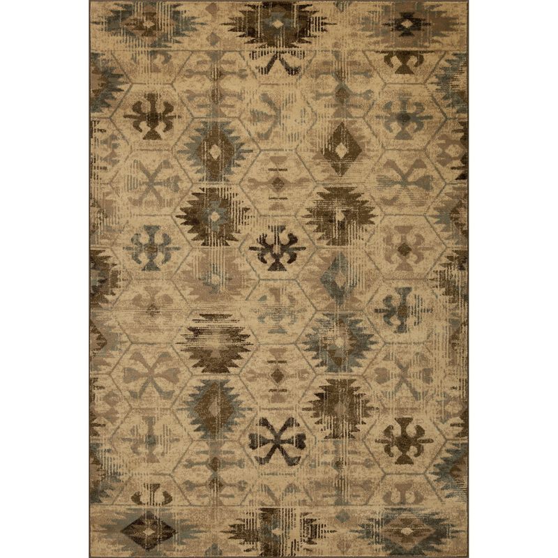 Heritage 9375 Ivory/Blue Southwest Area Rug, Size - 3'3 x 4'11