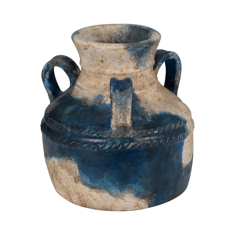 Terracotta, 12" Triple Handle Jug, Blue/ivory image number 2