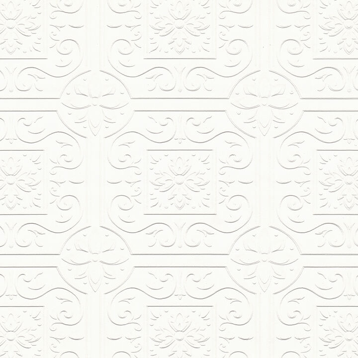 Ibold White Tin Ceiling Scroll Paintable Wallpaper