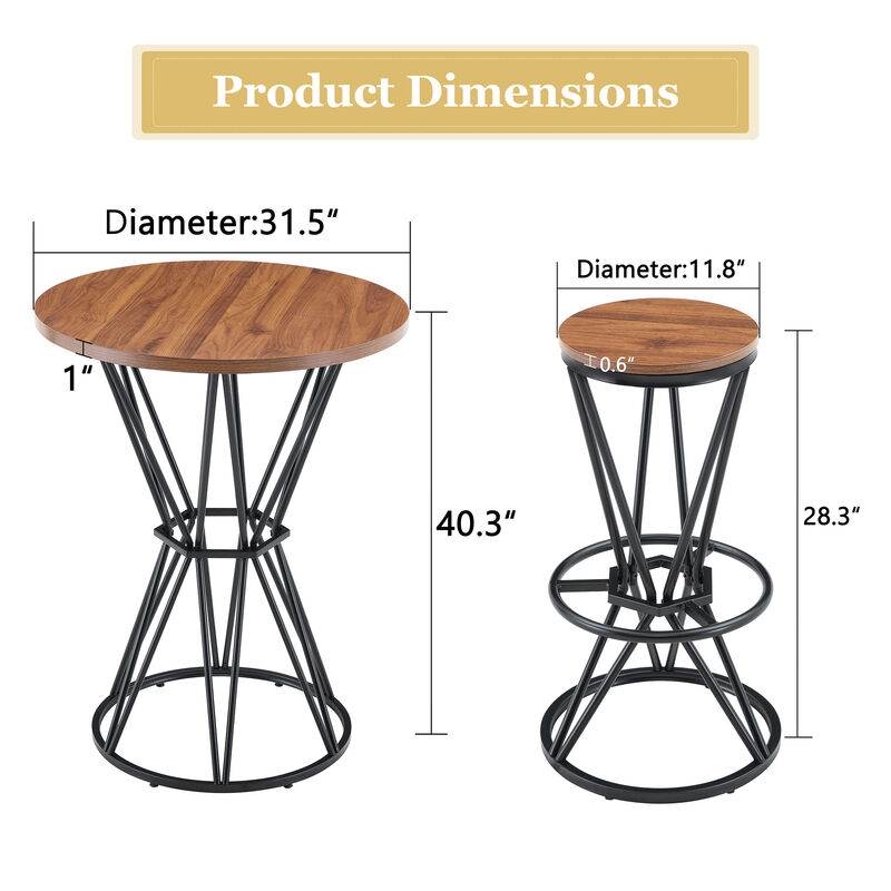 Whisen 31.5" Bar Set, 3-Piece MDF Metal Industrial Style for Home Kitchen image number 9