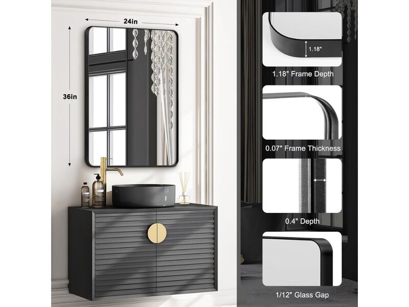 36x24 Inch Black Metal Frame Bathroom Vanity Mirrors Set of 2 image number 2