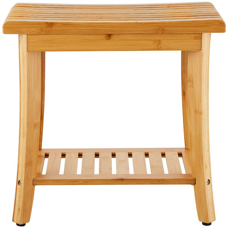Wicker Shower Bench with Storage Shelf, Waterproof Bath Stool Chair for Adults image number 0