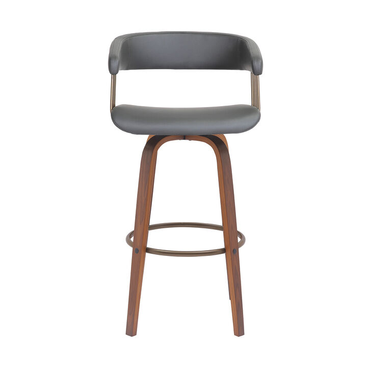 HomeRoots Faux Leather Cafe-Style Swivel Bar Stool with Armrests