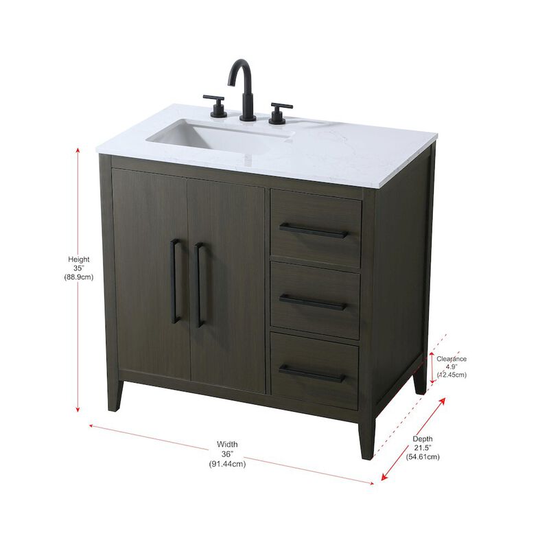 Elegant Kitchen and Bath 36 Inch Single Bathroom Vanity In Mocha Brown