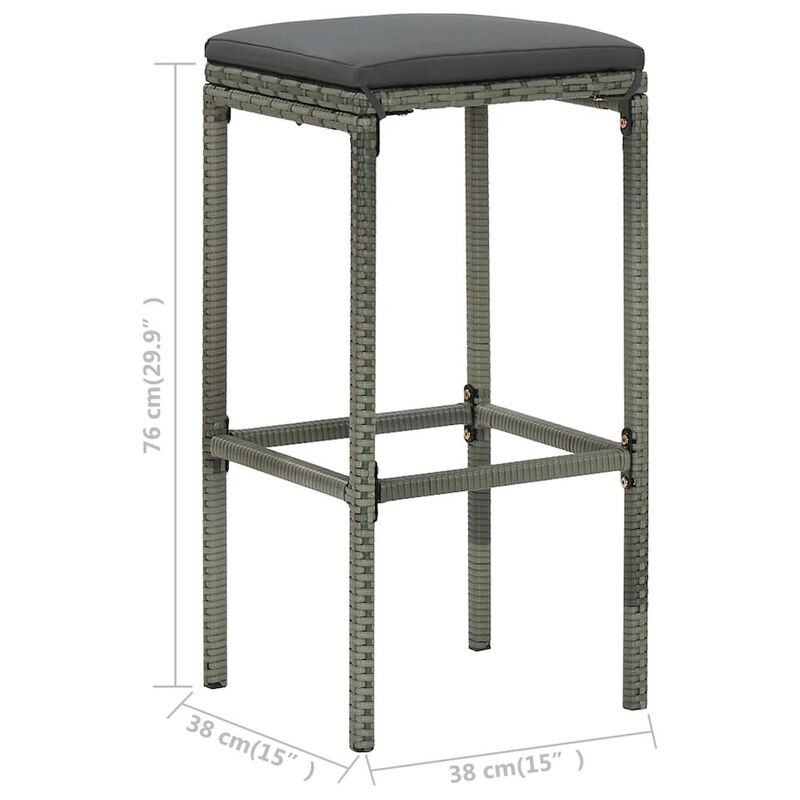 Bar Set Grey PE rattan, steel, fabric (100% polyester) Medium