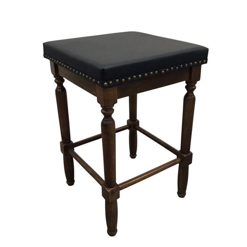 Carolina Living Biltmore Saddle Barstool - Set of 2 - Rustic - Black Upholstery