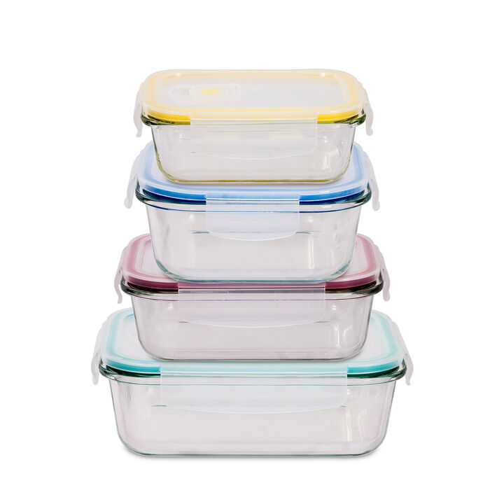 Lexi Home Durable 4 Piece Glass Meal Prep Food Containers with Snap Lock Lids