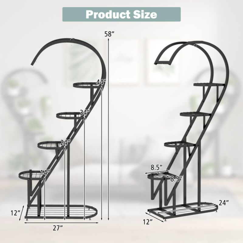 Hivvago 5 Tier Metal Plant Stand with Hanging Hook for Multiple Plants