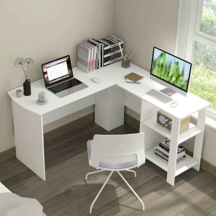 Hivvago Large Modern L-shaped Computer Desk with 2 Cable Holes and 2 Storage Shelves