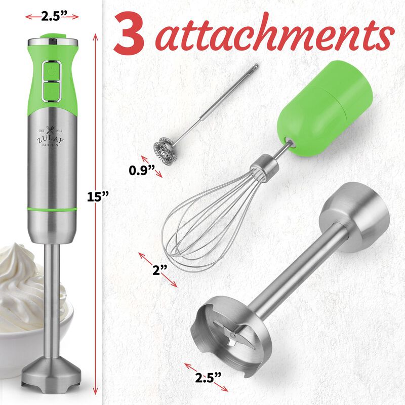 Stick Blender Immersion With Stainless Steel Whisk and Milk Frother Attachments