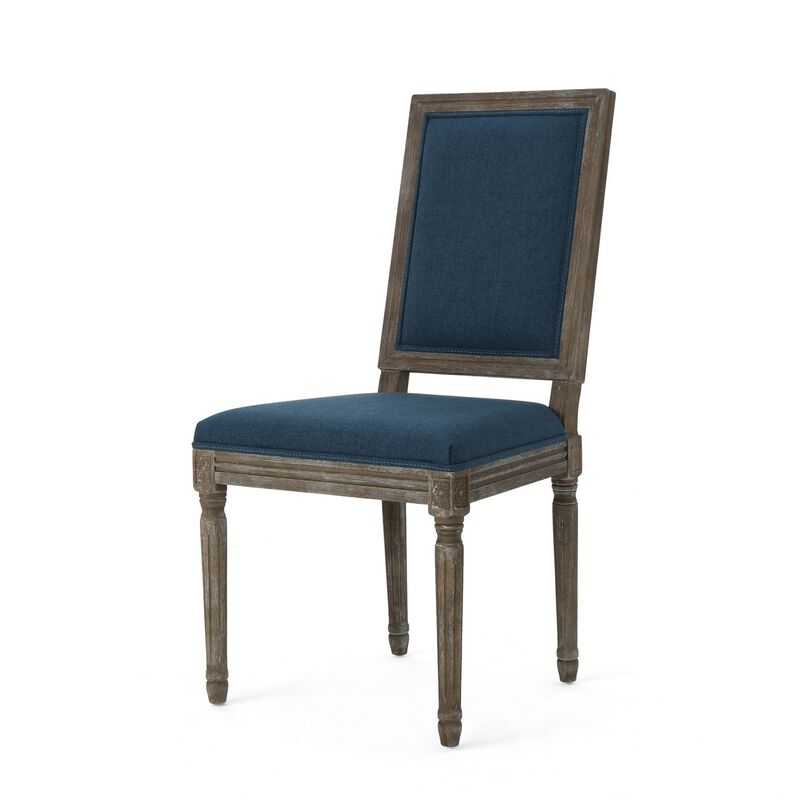 Dining Side Chair Set of 2, Traditional Style, Navy Blue Polyester - Benzara