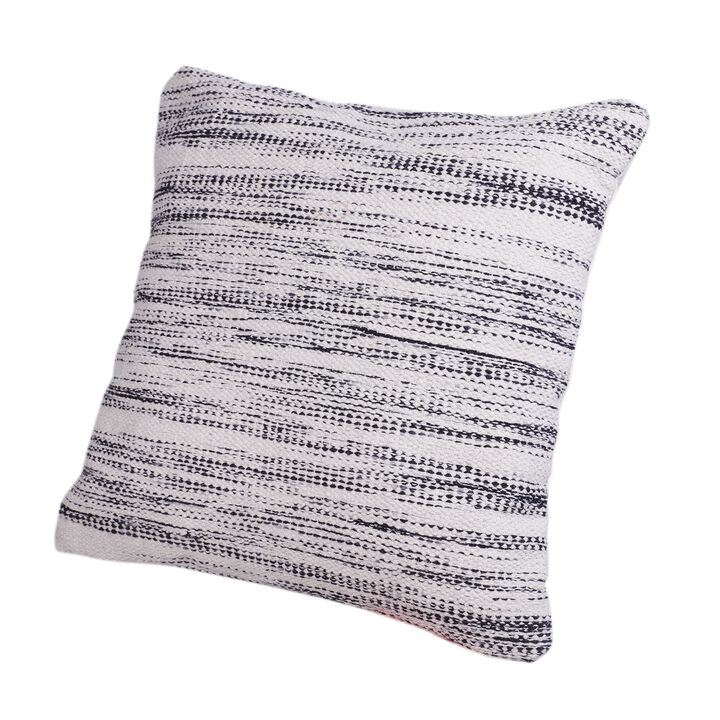 18 x 18 Handcrafted Cotton Accent Throw Pillow, Woven Lined Design, White, Gray, Black- Benzara