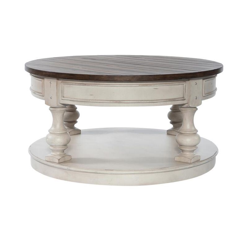 Liberty Furniture Round Cocktail Table Antique White w/ Wirebrushed Tobacco Accents image number 1