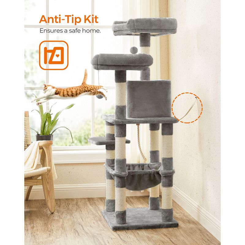 Multi-Level Cat Tree &ndash; 56.3-Inch with Sisal Scratching Posts and Plush Perches
