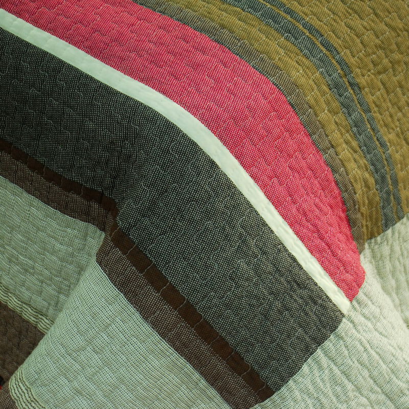 Multicolor Stripe Queen 3PC Cotton Quilted Printed Bedding Set Soft Lightweight Quilt Set image number 4