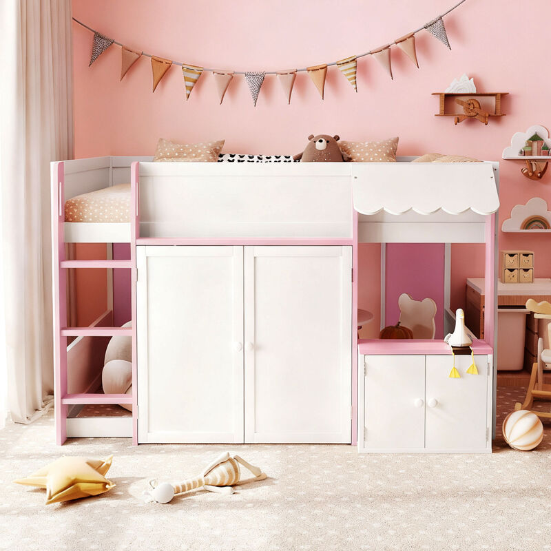 Merax Full Size Whimsical House Loft Bed with Awning & Open Play Zone image number 2