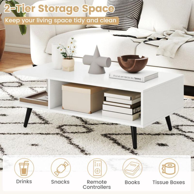 Hivvago Mid Century Modern Rectangle Coffee Table 2-Tier Accent Table with 2 Open Compartments