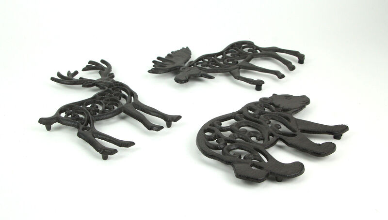 Set of 3 Cast Iron Lodge Design Kitchen Trivets Wall Hanging Art Deer Moose Bear image number 3