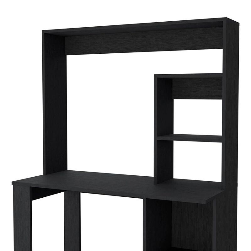 Ethel Writing Computer Desk with Storage Shelves and Hutch, Black