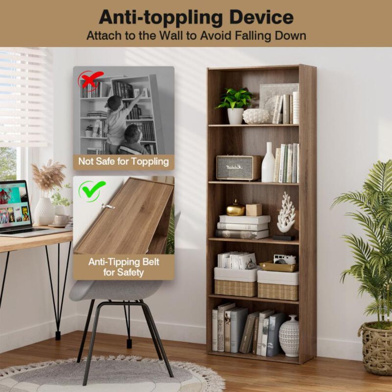 Hivvago 5-Shelf Storage Bookcase Modern Multi-Functional Display Cabinet Furniture