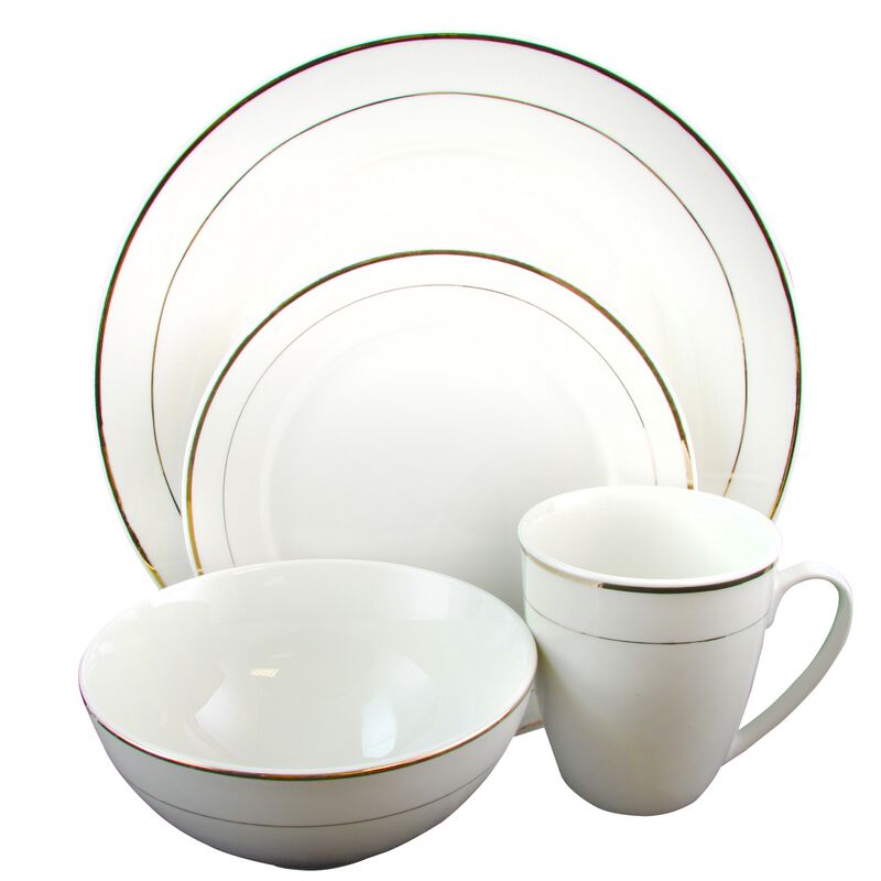 Gibson Home Palladine 16 Piece Dinnerware Double Gold Banded Set