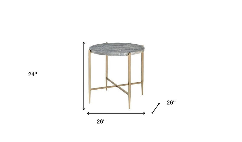 Wood Top Round End Table with Black Metal Frame, Stylish Accent Table for Any Room
