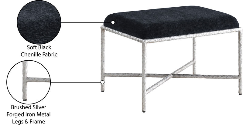 Meridian Furniture Valley Black Chenille Fabric Bench