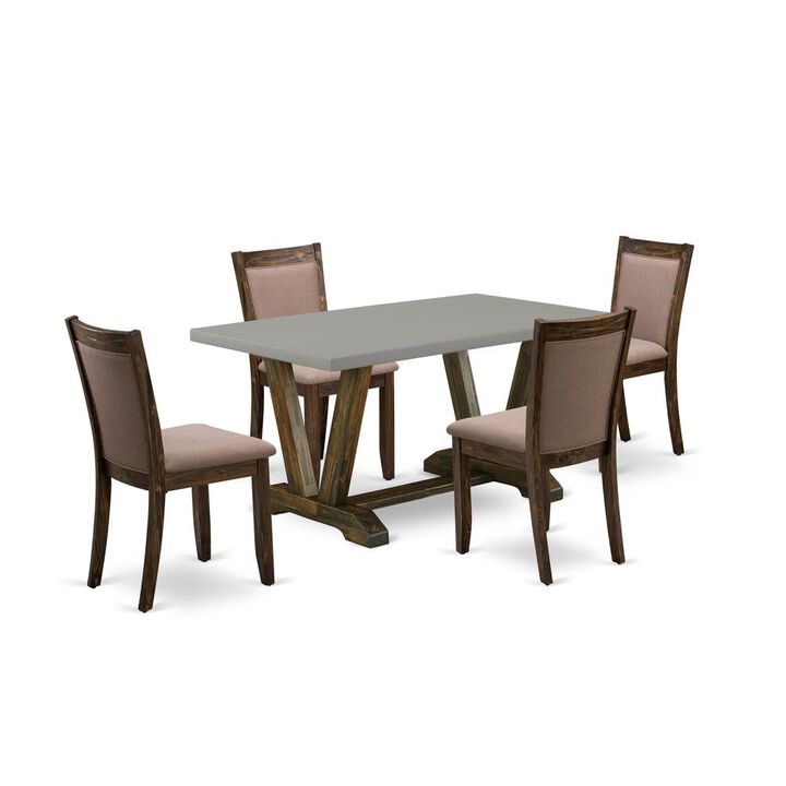 East West Furniture 5-Pc Dining Room Table Set - 4 Dining Chairs and 1 Modern Dining Table (Distressed Jacobean Finish)