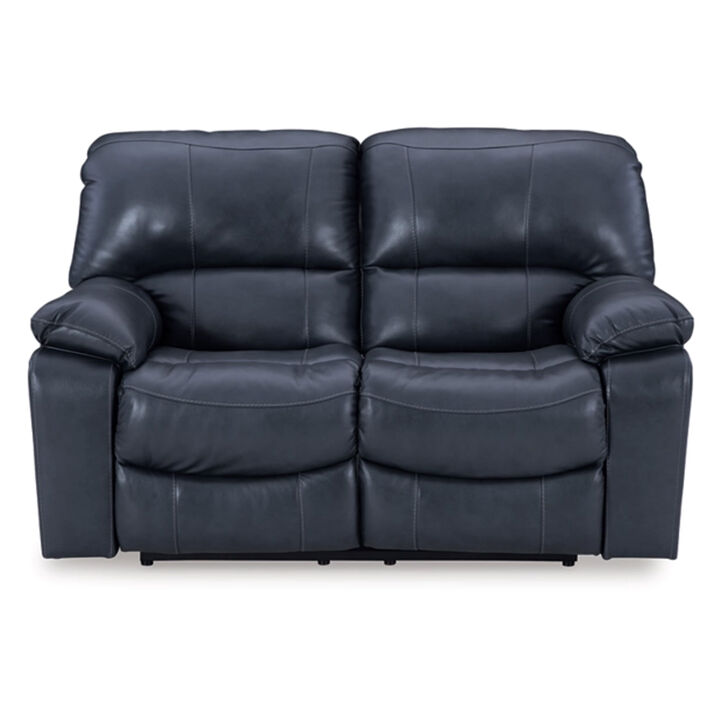 Leesa Power Recliner Loveseat, Ocean Blue Leather, USB Port, 65 Inch - Benzara