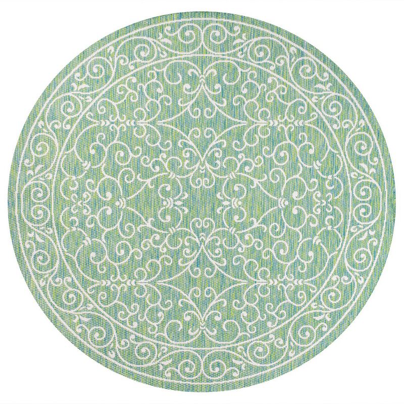 Charleston Vintage Filigree Textured Weave Round Indoor/Outdoor Area Rug
