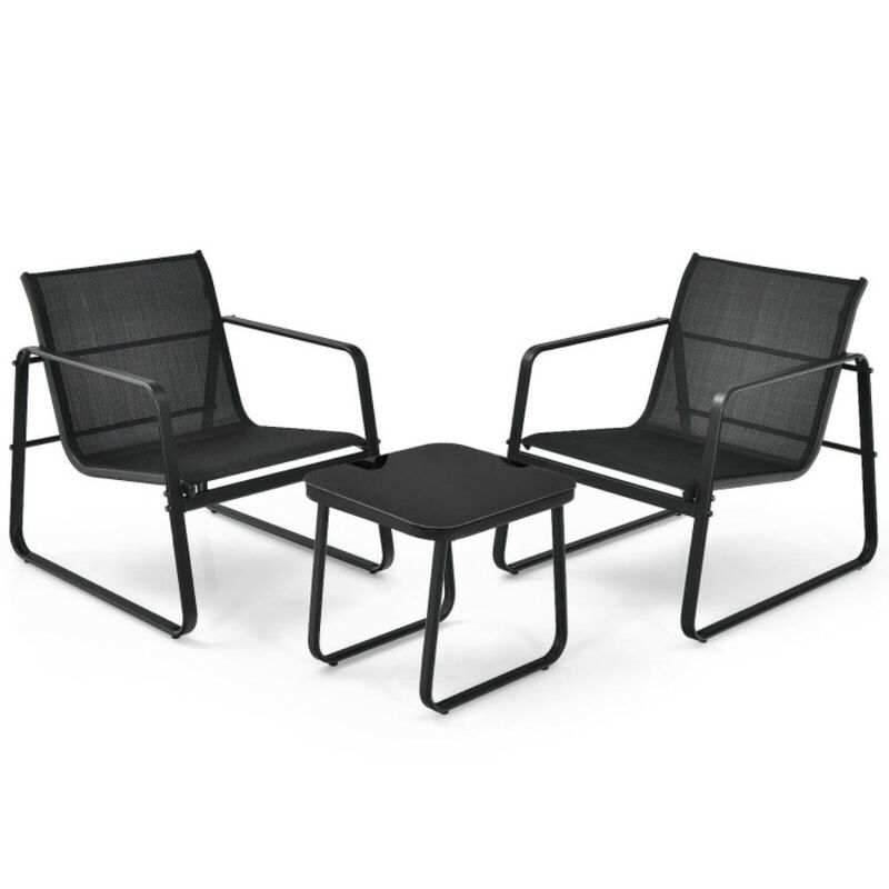 Hivvago 3 Pieces Patio Bistro Furniture Set with Glass Top Table Garden Deck