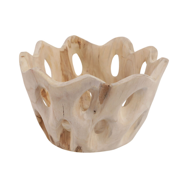 12" Teakwood Bowl W/cut-outs, Natural image number 2