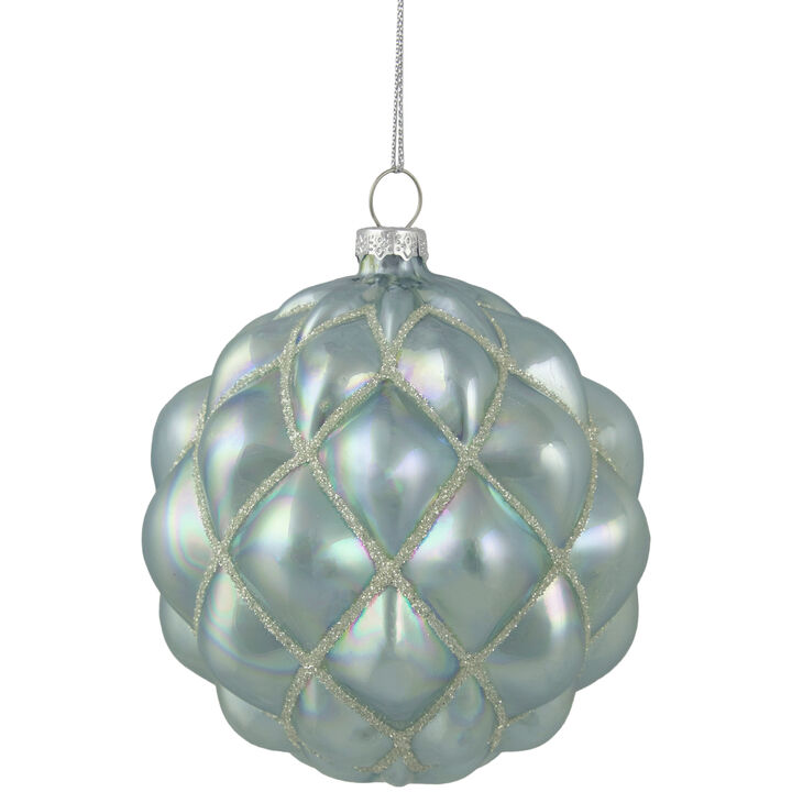 4.5" Glittered Blue and Silver Glass Christmas Ball Ornament