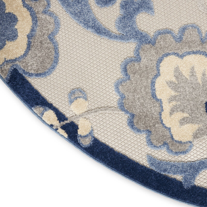 HomeRoots 4' Blue And Gray Round Floral Indoor Outdoor Area Rug image number 4