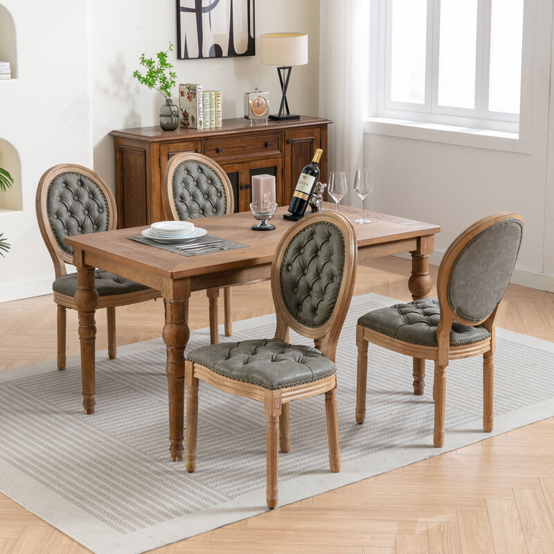 Whisen French Style Dining Chair, Rubberwood Frame with PU Leather Upholstery, Handmade Tufted & Nailhead Trim for Living Room Kitchen Set of 2 image number 2