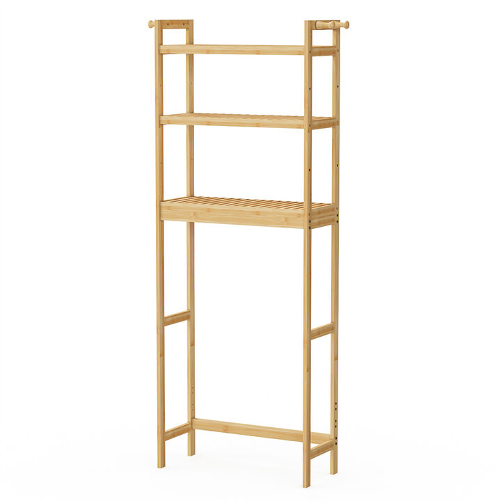 Over Washing Machine Space Saving Bamboo Storage Rack 3 Shelves Laundry Utility