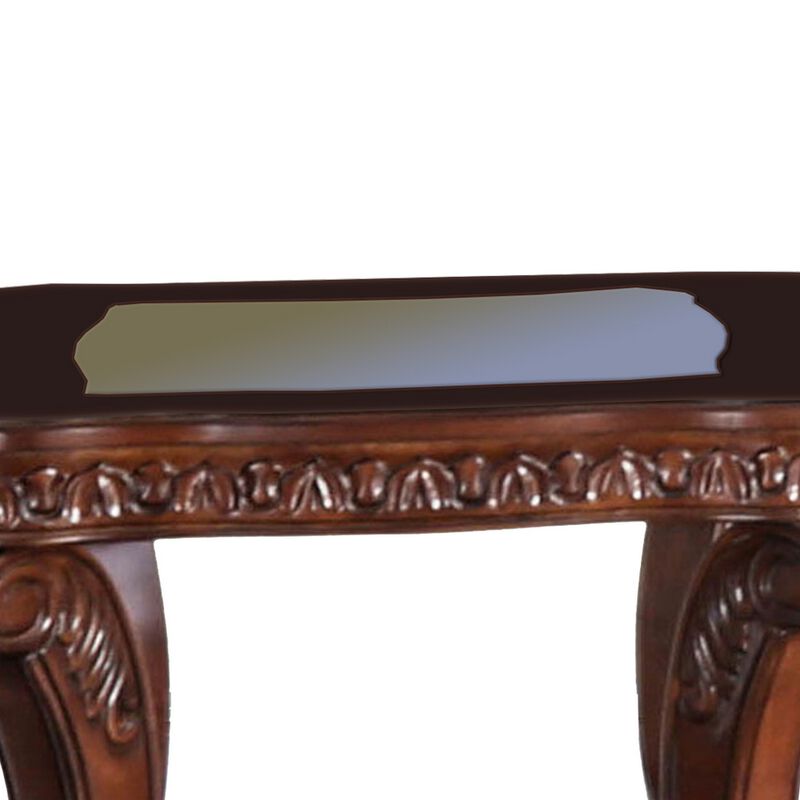 Traditional End Table with Cabriole Legs and Wooden Carving, Brown-Benzara