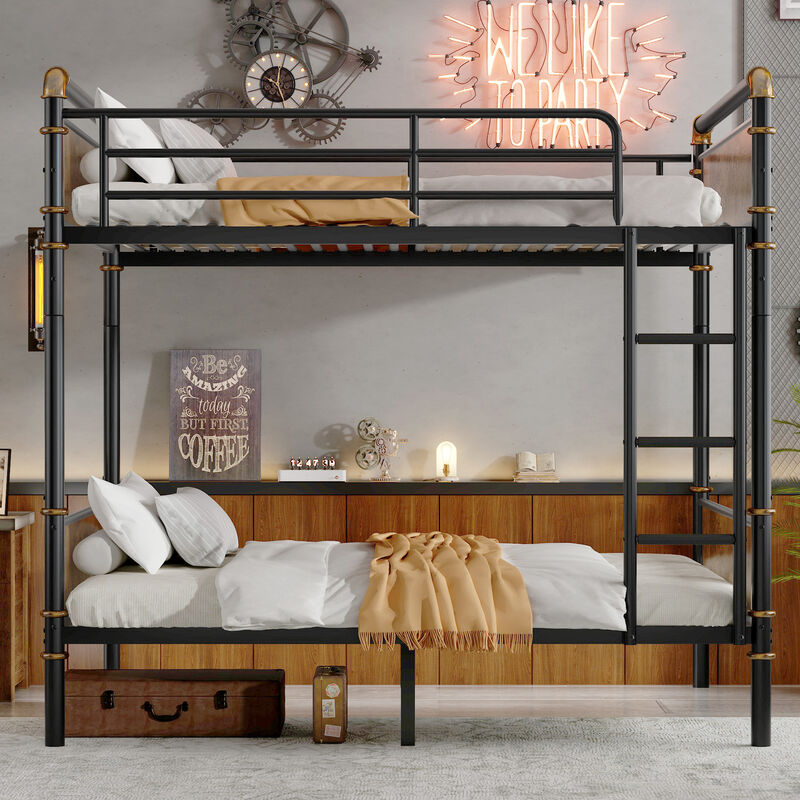 Detachable Metal Bunk Bed with Safety Guard Rails &ndash; Industrial Style for Teen Bedrooms