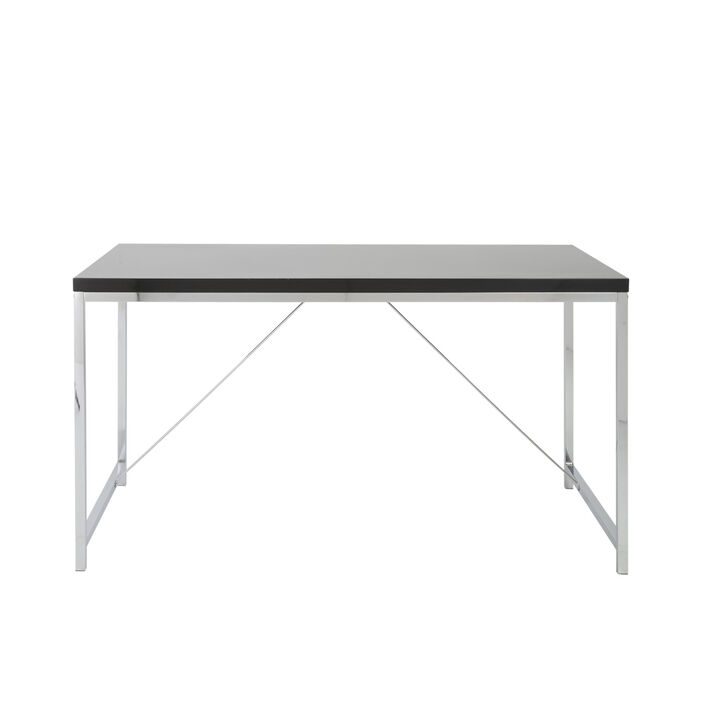 HomeRoots 54" Black and Silver Wood and Stainless Steel Writing Desk