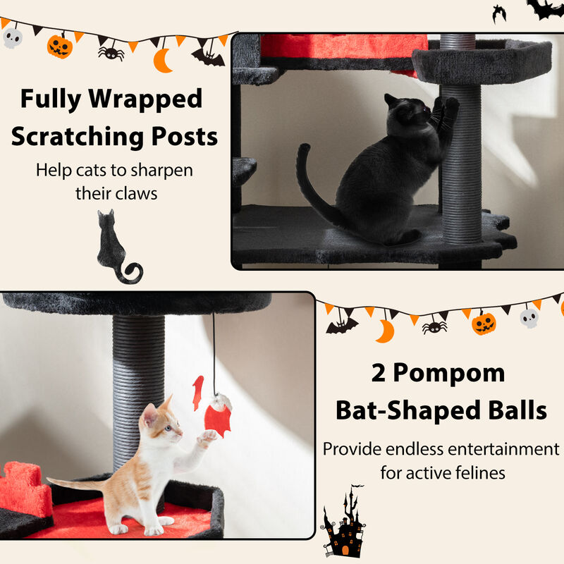 Gothic Cat Tree  Tall Cat Tower 6-Tier Cat Activity Center with Coffin Bed